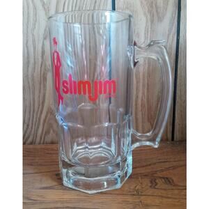 Slim Jim Brand Large 32Oz Glass Beer Mug Heavy Clear Red Drinking Party Stein 8"